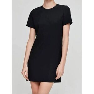 Babaton Patricio Black Loose Fit Japanese Crepe Short Sleeve T-Shirt Mini Dress